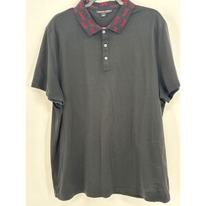 Michael Kors Mens XXL Black Polo Shirt Red MK Monogram Logo Collar Short Sleeve